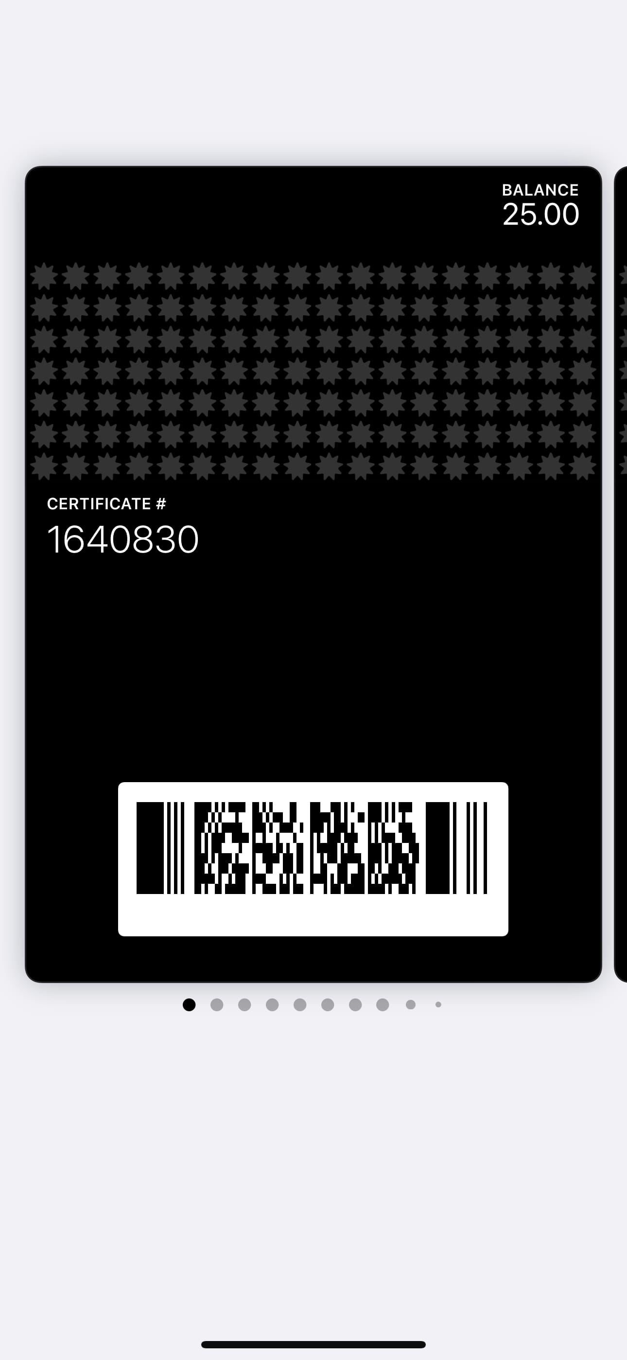 Certificate card example